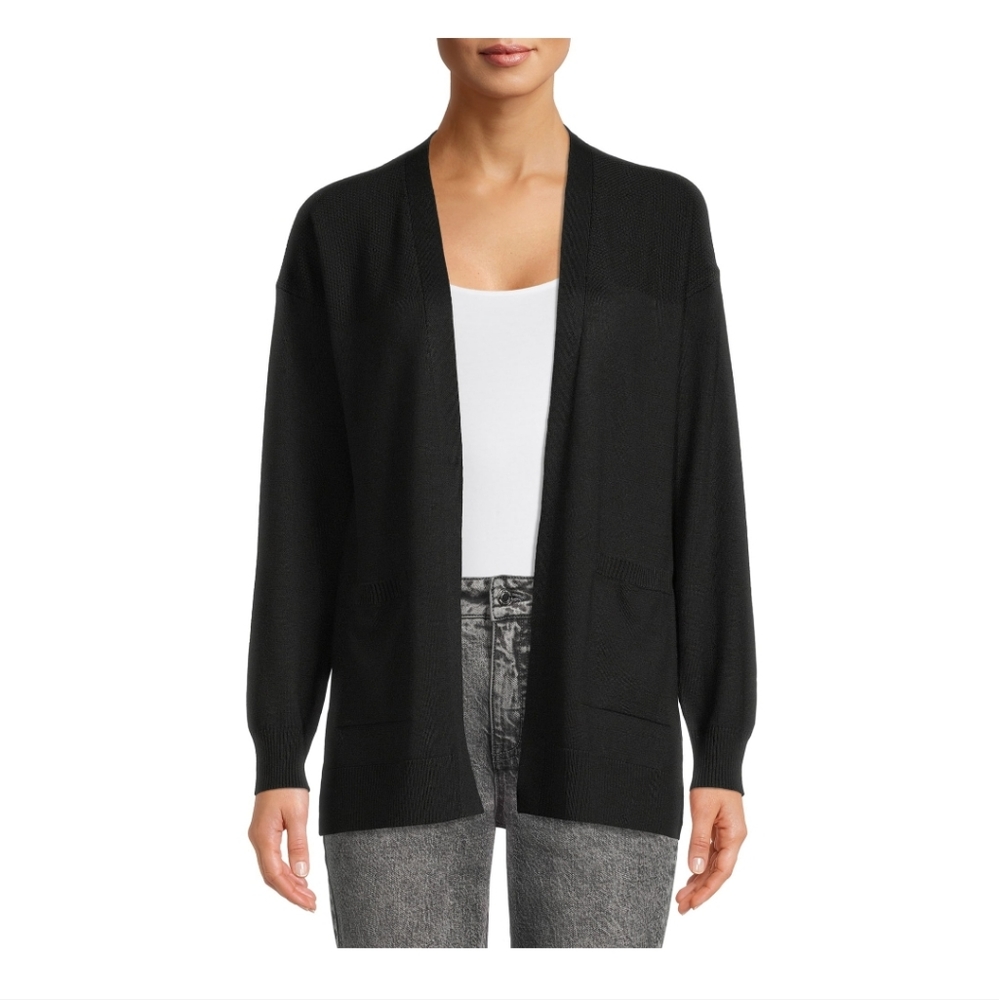 Time & Tru -XX-LARGE 20  - Black Open long sleeve black cardigan with pockets